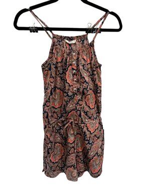 Vanilla Star Navy and Coral Paisley Mini Romper